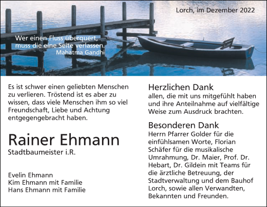 Traueranzeige von Rainer Ehmann von Gmünder Tagespost