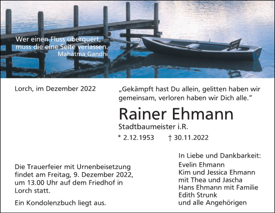 Traueranzeige von Rainer Ehmann von Gmünder Tagespost