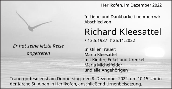 Traueranzeige von Richard Kleesattel von Gmünder Tagespost