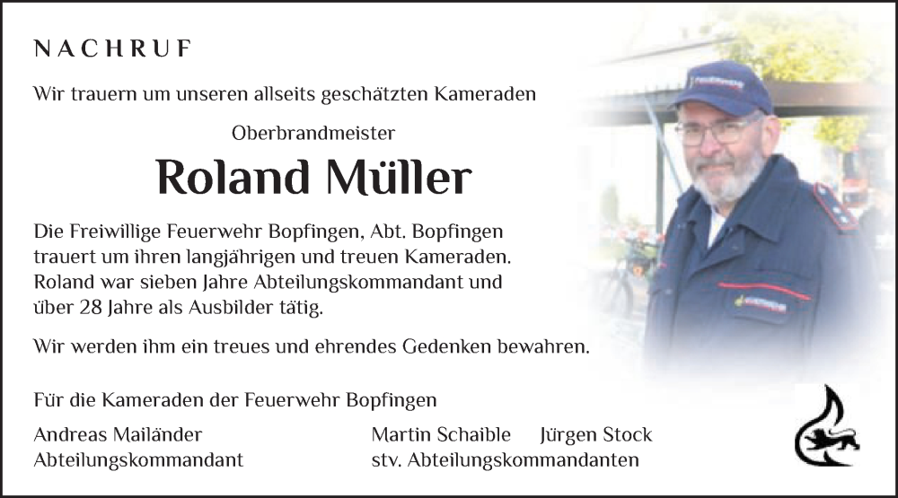  Traueranzeige für Roland Müller vom 20.12.2022 aus Schwäbische Post