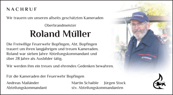 Traueranzeige von Roland Müller von Schwäbische Post