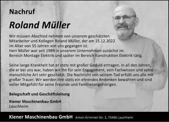 Traueranzeige von Roland Müller von Schwäbische Post