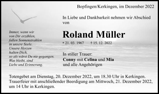 Traueranzeige von Roland Müller von Schwäbische Post