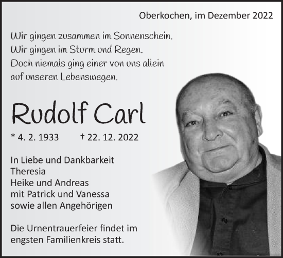 Traueranzeige von Rudolf Carl von Amtsblatt_Oko