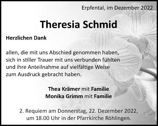 Traueranzeige von Theresia Schmid von Schwäbische Post