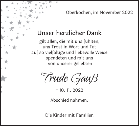 Traueranzeige von Trude Gauß von Amtsblatt_Oko