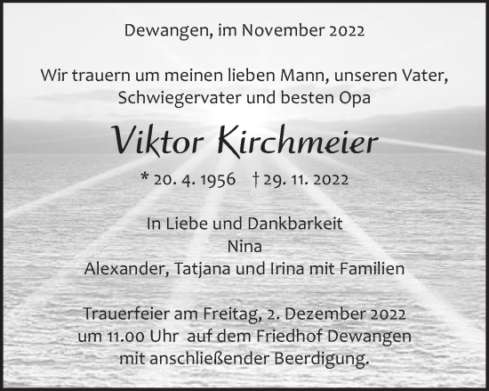 Traueranzeige von Viktor Kirchmeier von Schwäbische Post