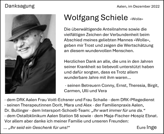 Traueranzeige von Wolfgang Schiele von Schwäbische Post