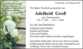 Traueranzeige von Adelheid Groß