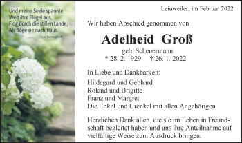 Traueranzeige von Adelheid Groß von Schwäbische Post