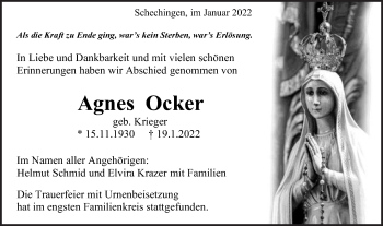 Traueranzeige von Agnes Ocker von Gmünder Tagespost