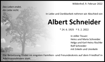 Traueranzeige von Albert Schneider von Schwäbische Post