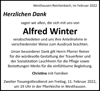 Traueranzeige von Alfred Winter von Schwäbische Post