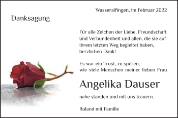 Traueranzeige von Angelika Dauser von Schwäbische Post
