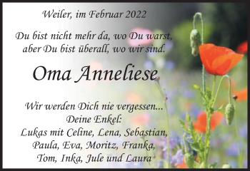 Traueranzeige von Anneliese Moser von Schwäbische Post