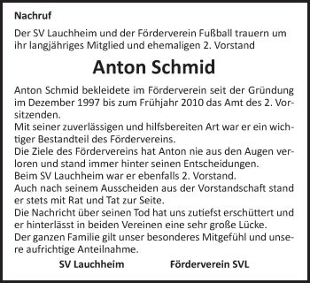 Traueranzeige von Anton Schmid von Schwäbische Post