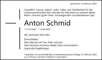 Traueranzeige von Anton Schmid von Schwäbische Post