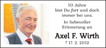 Traueranzeige von Axel F. Wirth von Schwäbische Post