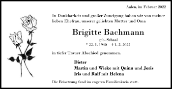 Traueranzeige von Brigitte Bachmann von Schwäbische Post