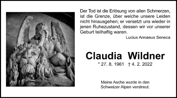 Traueranzeige von Claudia Wildner
