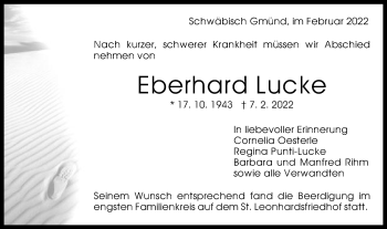 Traueranzeige von Eberhard Lucke