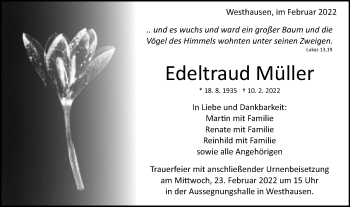 Traueranzeige von Edeltraud Müller von Schwäbische Post