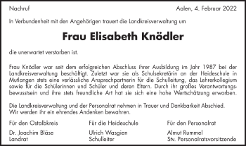 Traueranzeige von Elisabeth Knödler von Gmünder Tagespost