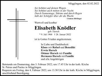 Traueranzeige von Elisabeth Knödler von Gmünder Tagespost