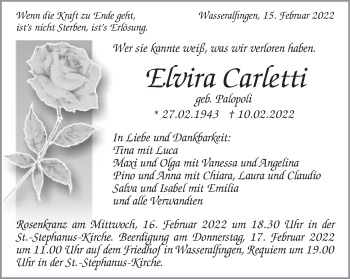 Traueranzeige von Elvira Carletti von Schwäbische Post