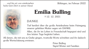Traueranzeige von Emilia Bulling von Gmünder Tagespost