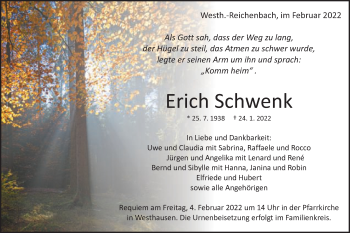 Traueranzeige von Erich Schwenk von Schwäbische Post