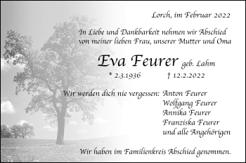 Traueranzeige von Eva Feurer von Gmünder Tagespost