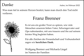Traueranzeige von Franz Brenner von Schwäbische Post