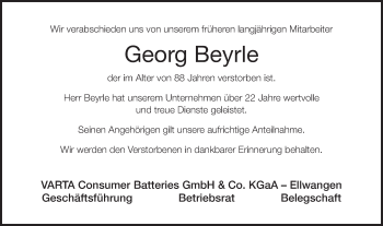 Traueranzeige von Georg Beyrle von Schwäbische Post