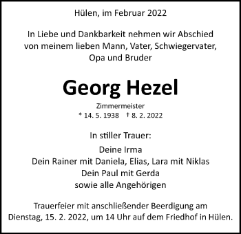 Traueranzeige von Georg Hezel von Schwäbische Post