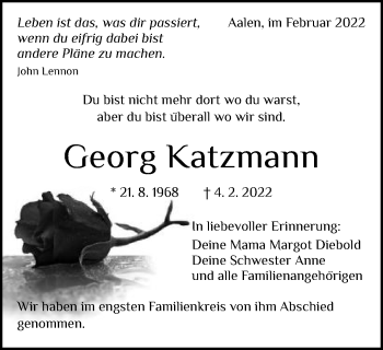 Traueranzeige von Georg Katzmann von Schwäbische Post