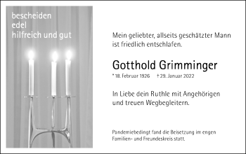 Traueranzeige von Gotthold Grimminger von Gmünder Tagespost