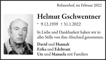Traueranzeige von Helmut Gschwentner von Gmünder Tagespost