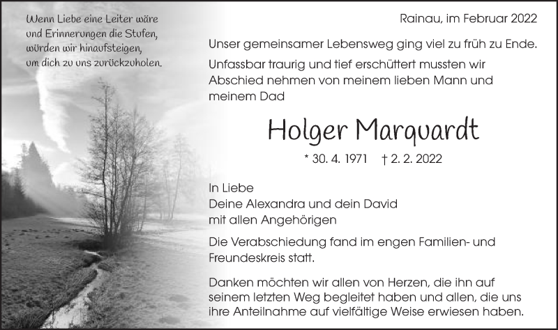  Traueranzeige für Holger Marquardt vom 28.02.2022 aus Schwäbische Post
