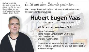Traueranzeige von Hubert Eugen Vaas von Schwäbische Post