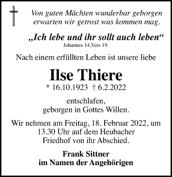 Traueranzeige von Ilse Thiere von Gmünder Tagespost