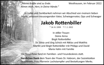 Traueranzeige von Jakob Rottenbiller von Schwäbische Post