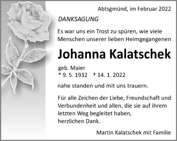 Traueranzeige von Johanna Kalatschek von Kocher-Lein-Bote