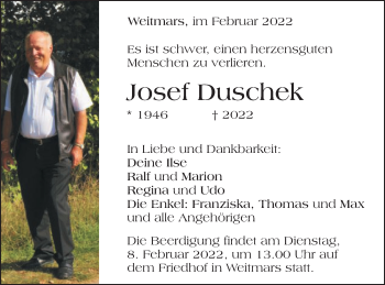 Traueranzeige von Josef Duschek von Gmünder Tagespost