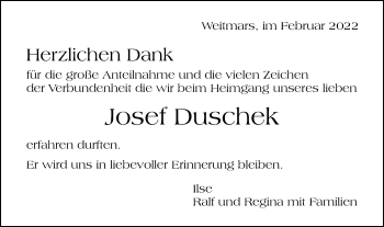 Traueranzeige von Josef Duschek von Gmünder Tagespost