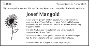Traueranzeige von Josef Mangold von Schwäbische Post
