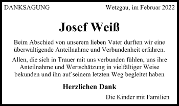 Traueranzeige von Josef Weiß