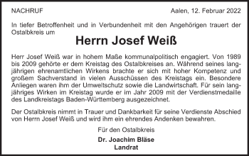 Traueranzeige von Josef Weiß