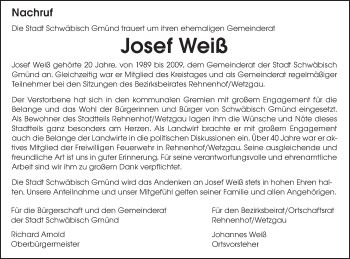 Traueranzeige von Josef Weiß