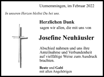Traueranzeige von Josefine Neuhäusler von Schwäbische Post